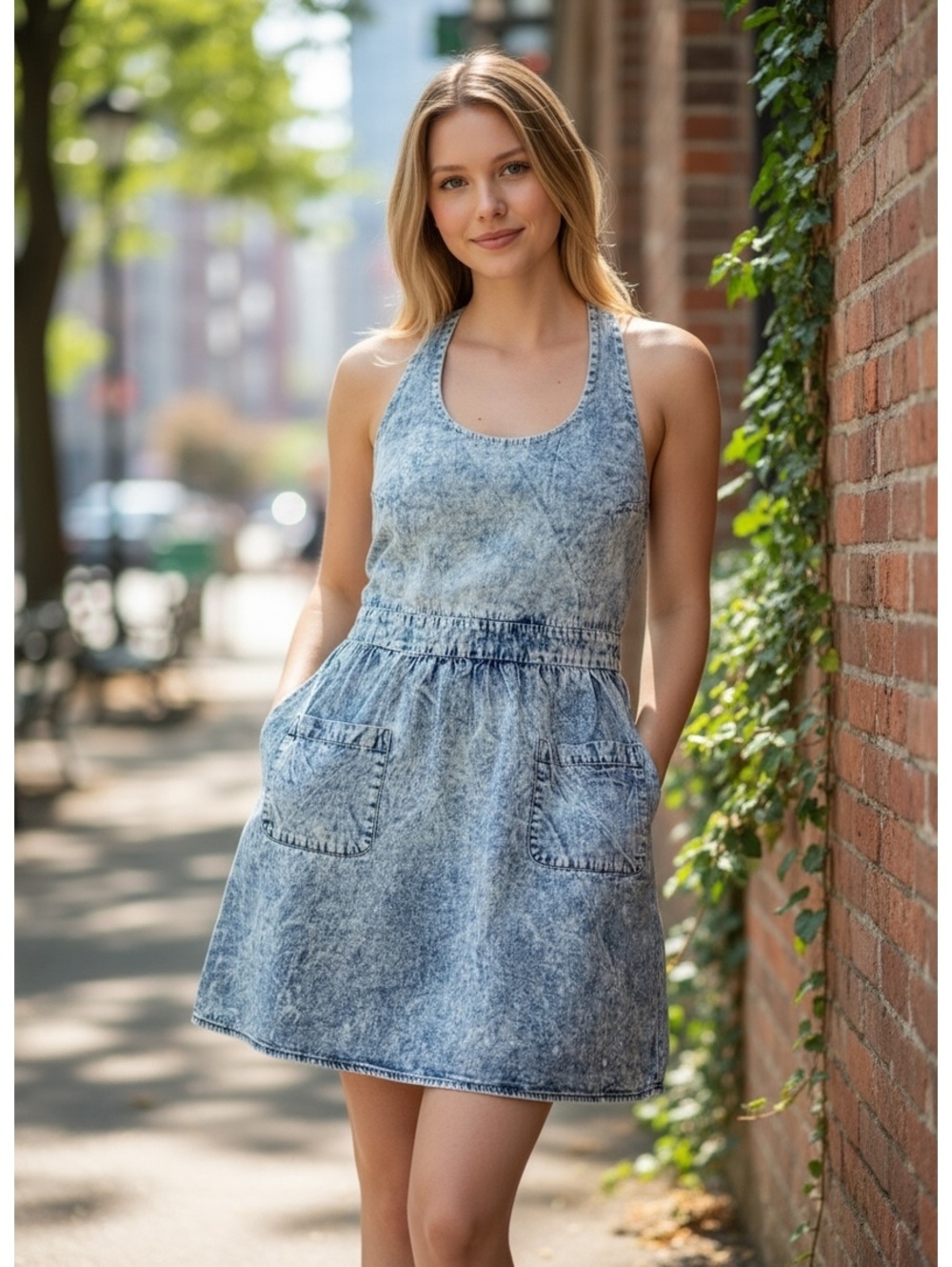 👗 Acid Wash Denim Dress 💙 Open Back | Size Medium